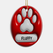 Paw Pet Print 3D Rood Wit Gepersonaliseerde naam Keramisch Ornament (Rechts)