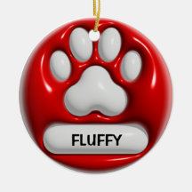 Paw Pet Print 3D Rood Wit Gepersonaliseerde naam
