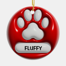 Paw Pet Print 3D Rood Wit Gepersonaliseerde naam Keramisch Ornament