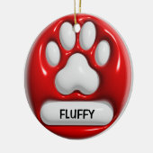 Paw Pet Print 3D Rood Wit Gepersonaliseerde naam Keramisch Ornament (Links)