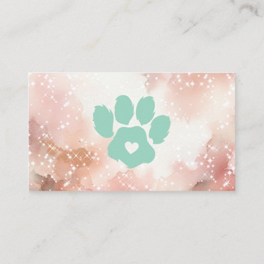Paw Pet Sitter Grooming Waterverf Dog Cat Green Visitekaartje (Achterkant)