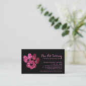 Paw Pet Sitter Verzorging Glitter Roze Zwart Hond  Visitekaartje (Staand voorkant)