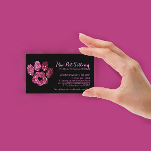 Paw Pet Sitter Verzorging Glitter Roze Zwart Hond  Visitekaartje