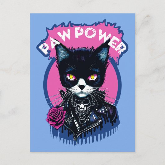 Paw Power Punk Cat Briefkaart (Voorkant)