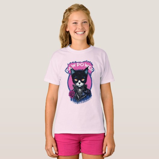 Paw Power Punk Cat T-shirt (Voorkant volledig)