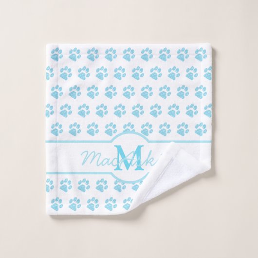 Paw Prins Glitter Blue Blauwgroen Monogram Dog Cat Washandje (Wasdoekje)