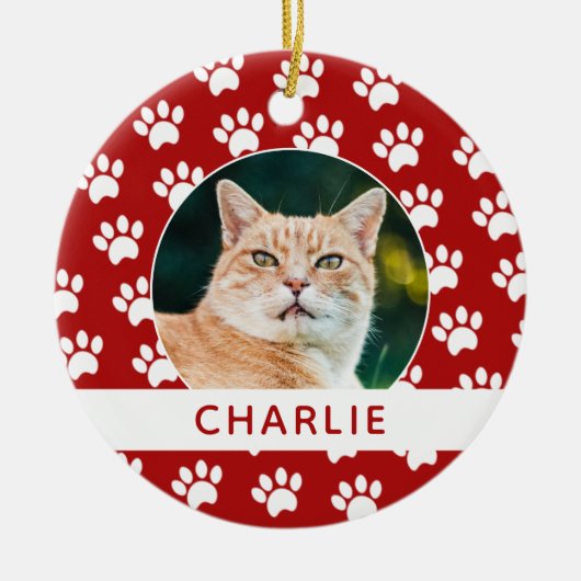 Paw Print Aangepaste huisdier foto Keramisch Ornament (Voorkant)