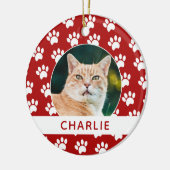 Paw Print Aangepaste huisdier foto Keramisch Ornament (Links)