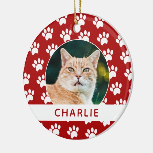 Paw Print Aangepaste huisdier foto Keramisch Ornament (Links)