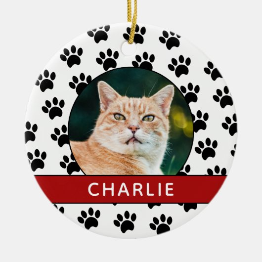 Paw Print Aangepaste huisdier foto Keramisch Ornament (Voorkant)