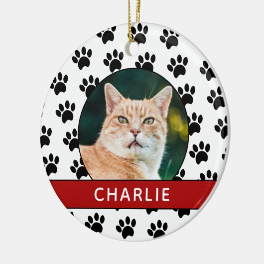 Paw Print Aangepaste huisdier foto Keramisch Ornament (Links)