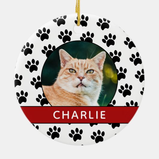 Paw Print Aangepaste huisdier foto Keramisch Ornament (Achterkant)