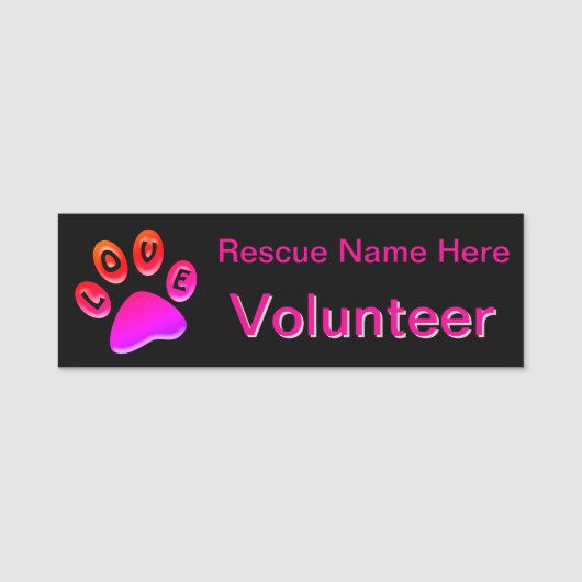 Paw Print Animal Volunteer Name Tag (Voorkant)