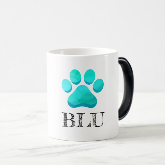 Paw Print Aqua Pet NAME Modern Fun Magische Mok (Voorkant rechts)