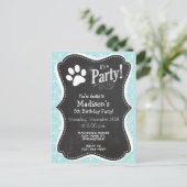 Paw Print; Baby blauwe cirkels Uitnodiging Briefkaart (Staand voorkant)