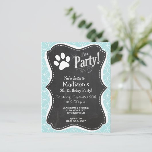 Paw Print; Baby blauwe cirkels Uitnodiging Briefkaart (Staand voorkant)