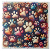 Paw print bedrukt verschillend gekleurde hond tegeltje (Voorkant)