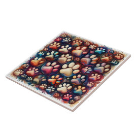 Paw print bedrukt verschillend gekleurde hond tegeltje