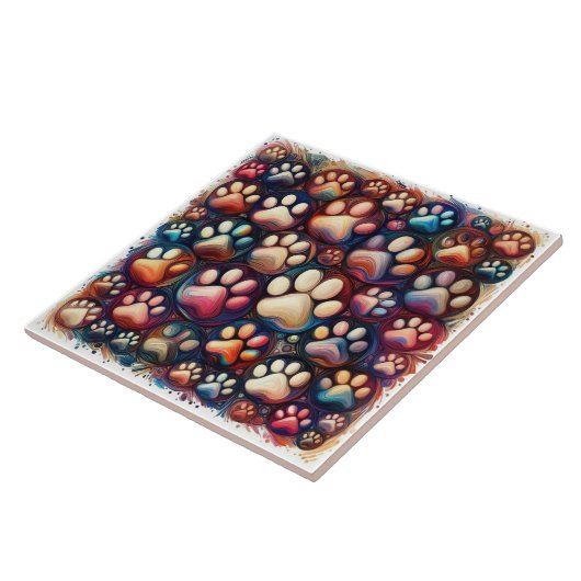 Paw print bedrukt verschillend gekleurde hond tegeltje (Zijkant)
