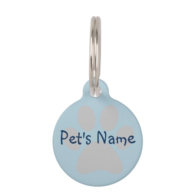 Paw Print Blue en Grey Personalized Pet Huisdierpenning (Voorkant)