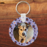 Paw print blue red heart name sleutelhanger<br><div class="desc">Show how much you love your fur baby with this pawprint design! It has black and white paws with red hearts on a blue background. Put your pets photo.</div>