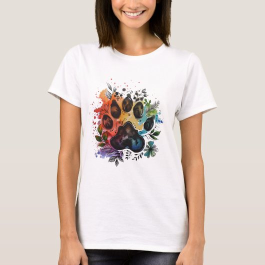 Paw Print Boho Waterverf T-shirt (Voorkant)
