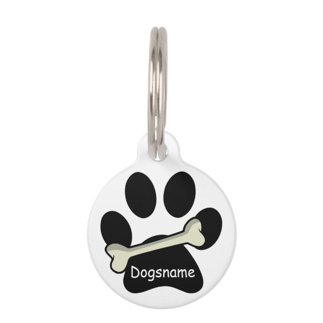 Paw Print Bone Dog ID Naam Telefoonnummer op Wit Huisdierpenning (Voorkant)