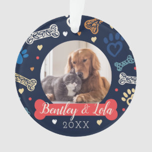 Paw Print & Botten Patroon   Dierlijke huisdier fo Ornament