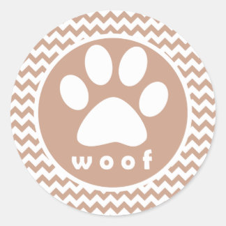 Paw Print; Bruine Chevron Ronde Sticker