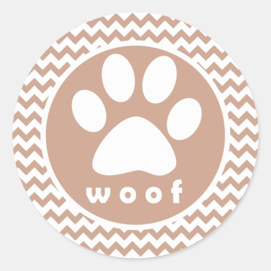 Paw Print; Bruine Chevron Ronde Sticker (Voorkant)