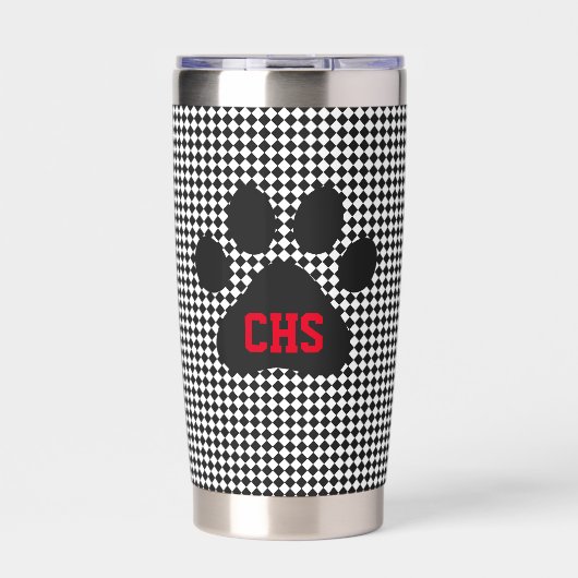 Paw Print Checkerboard School INITIALEN Team Kleur Geïsoleerde Drinkbeker (Voorkant)