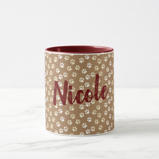 Paw Print Cream en Koffie Mok met Naam (Midden)
