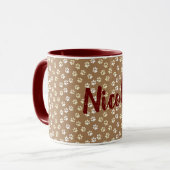 Paw Print Cream en Koffie Mok met Naam (Voorkant links)