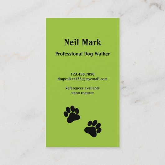 Paw Print Dog Walker in Green Visitekaartje (Voorkant)