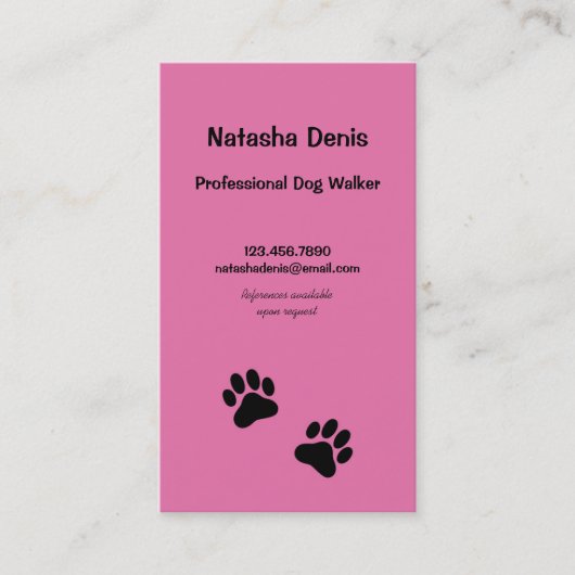 Paw Print Dog Walker in Roze Visitekaartje (Voorkant)