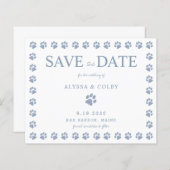 Paw Print Dusty Blue Glitter Weddenschap Save the  (Voorkant / Achterkant)