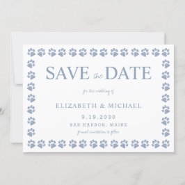 Paw Print Dusty Blue Glitter Weddenschap Save the  Kaart