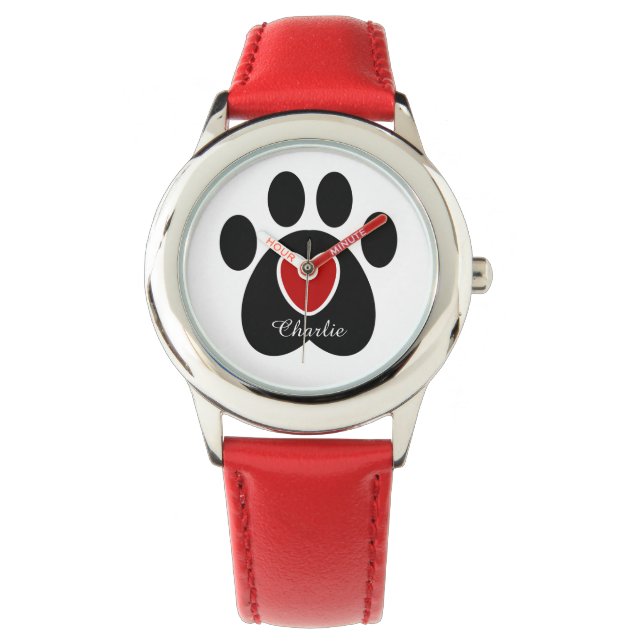  Paw Print en Hart Horloge (Voorkant)