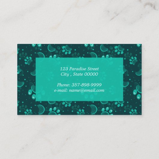 Paw Print en verzorgende kam in groene kleur Visitekaartje (Achterkant)