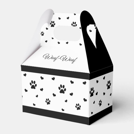 Paw Print Favor Box Zwart-wit Hond Favor Box Bedankdoosjes (Voorkant Zijde)