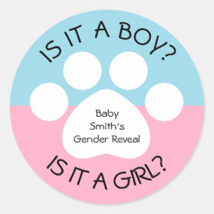 Paw Print Gender onthullen Ronde Sticker