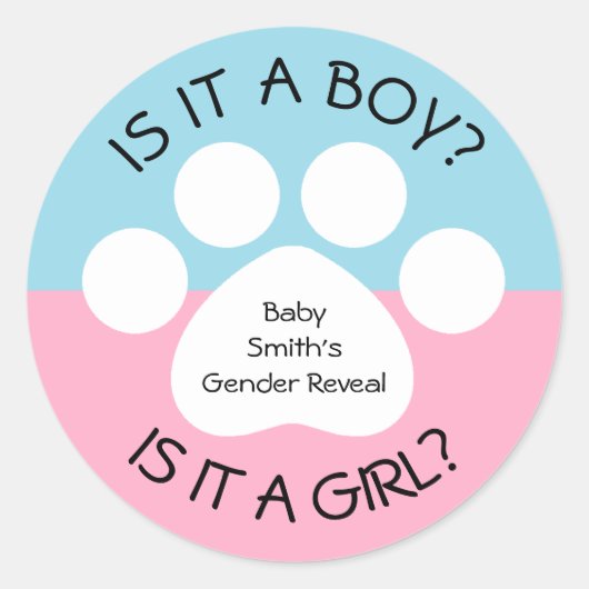 Paw Print Gender onthullen Ronde Sticker (Voorkant)