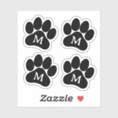 Paw Print Gepersonaliseerd Initiaal Zwart Vinyl Sticker (Vel)
