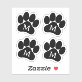 Paw Print Gepersonaliseerd Initiaal Zwart Vinyl Sticker