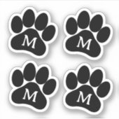 Paw Print Gepersonaliseerd Initiaal Zwart Vinyl Sticker (Voorkant)