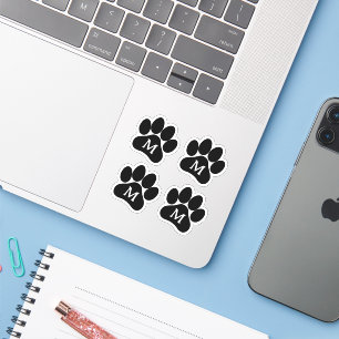 Paw Print Gepersonaliseerd Initiaal Zwart Vinyl Sticker