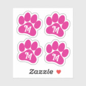 Paw Print Gepersonaliseerde Curly Letter Hot Pink  Sticker (Vel)