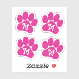 Paw Print Gepersonaliseerde Curly Letter Hot Pink  Sticker