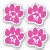 Paw Print Gepersonaliseerde Curly Letter Hot Pink  Sticker (Voorkant)