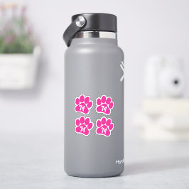 Paw Print Gepersonaliseerde Curly Letter Hot Pink Sticker